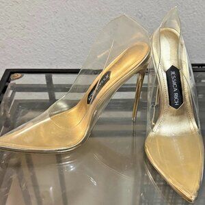 NEW NWT Jessica Rich Clear/Gold pumps/Shoes 4.5 in heel Sz 6.5